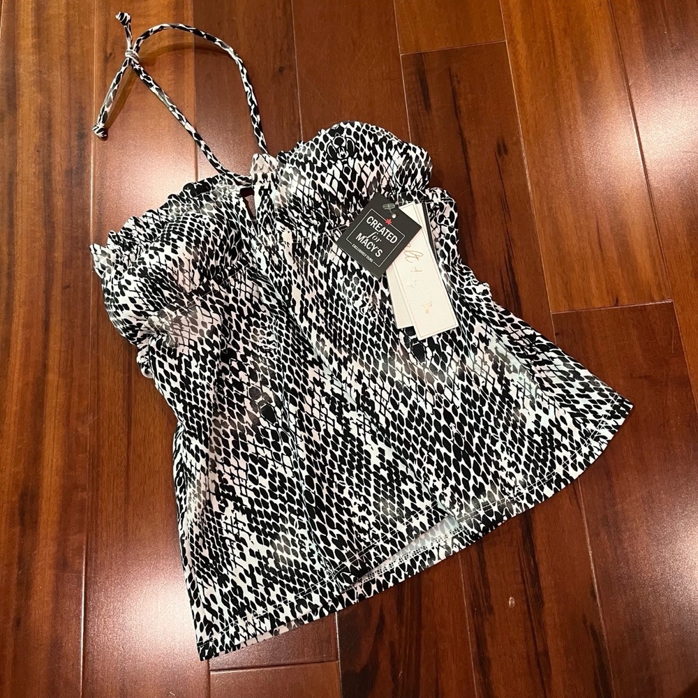 New NWT Salt + Cove Black White Tankini Swim Top Reptile Animal Print Size XS